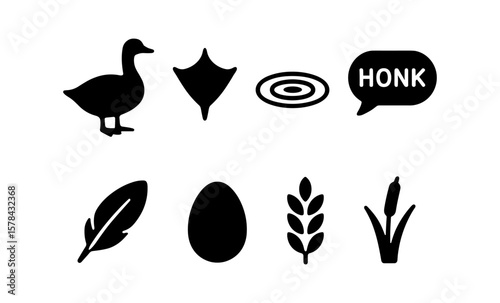 Minimalist goose and farm symbols collection in silhouette style