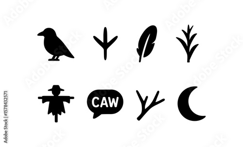 Simple nature and farm icons set in minimalist silhouette style