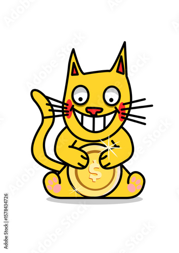 illustration of a cat with a gold coin