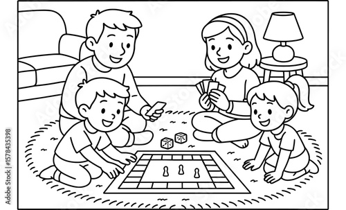 Family fun night: playing board games together in a cozy living room setting