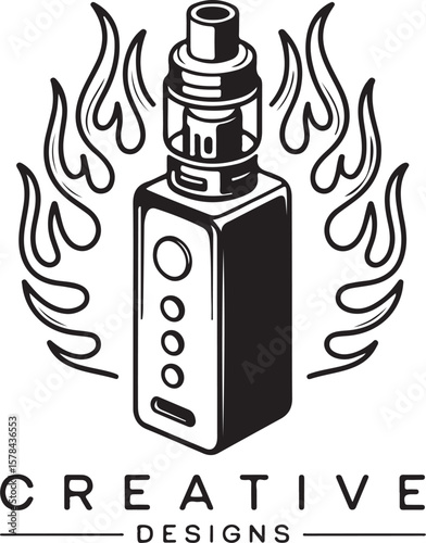 Vape Device with Flames Creative Designs Illustration