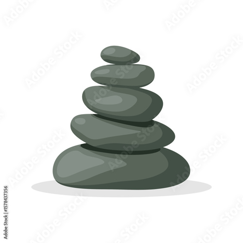 Vector illustration of pebbles balancing in cartoon flat style. Meditation balance stone pyramid. Stacked pebbles pastel colors object vector illustration isolated white background