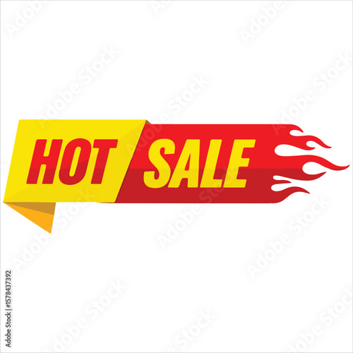 Hot Sale Banner Vector – Red and Yellow Fire Discount Label Illustration