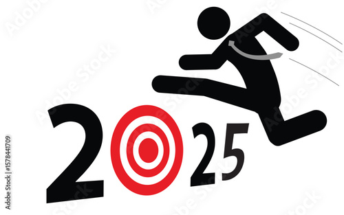 Icon vector of man jump over 2025 years . happy new year 2025.vector, illustration