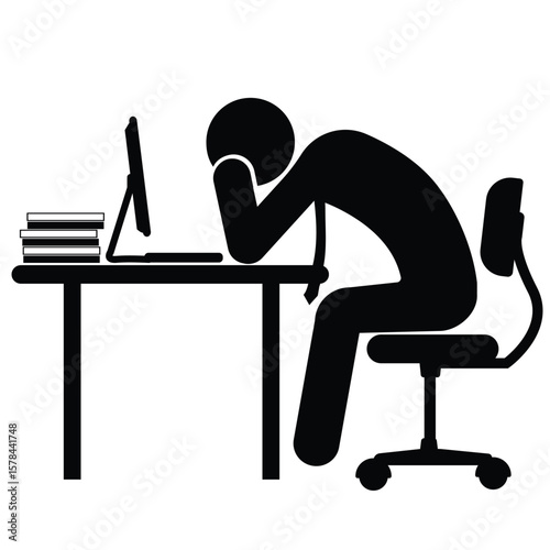 Icon vector of businessman tired working on computer at workspace. vector