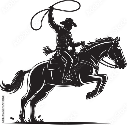 Cowboy on Leaping Horse Illustration