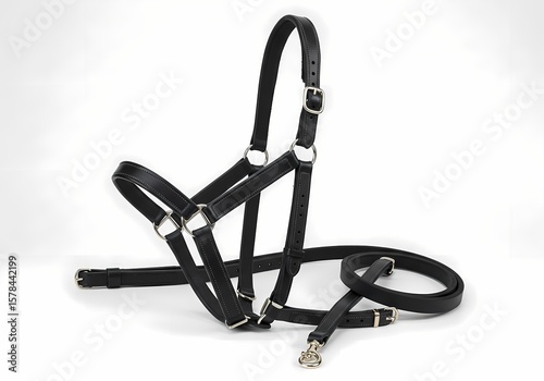 Black Leather Horse Halter on white background
