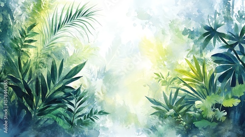 Tropical jungle watercolor background