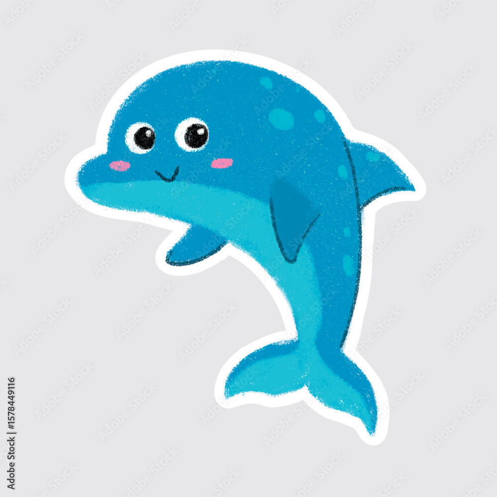 Dolphin Cute sea animals in crayon style for stickers, icons, logos, etc. Dolphin Cute sea animals in crayon style for stickers, icons, logos, etc.