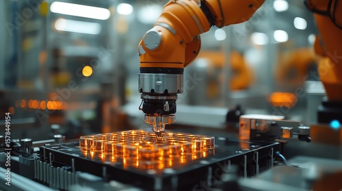 Factory robot assembling delicate glass components with precision using AI-grip feedback loop