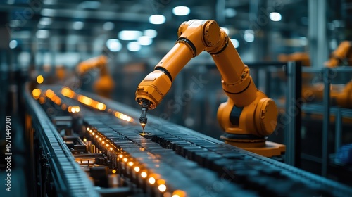 Factory floor robot using AI for predictive maintenance, real-time equipment monitoring, fault prediction alerts, and autonomous correction logic