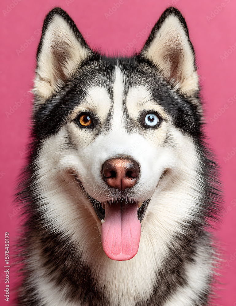 Fototapeta premium dog, husky, animal, pet, portrait, siberian, malamute, white, canine, breed, fur, wolf, puppy, alaskan, cute, isolated, snow, domestic, mammal, eyes, purebred, winter, blue, pets, siberian husky