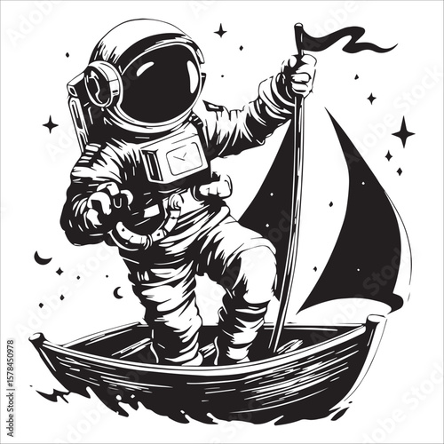 Astronaut Explorer on a Space Boat