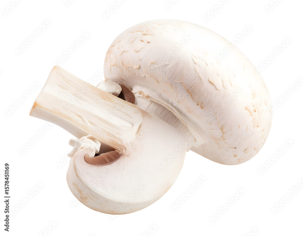 Fototapeta premium Halved mushroom on a black background