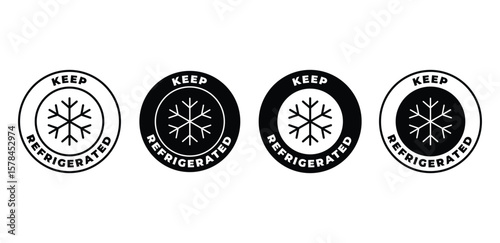 Keep Refrigerated Icon Set Black and White Circular Symbols with Snowflake Vector Design