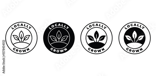 Locally Grown Icon Black and White Circular Logos Vector Design Illustration Template