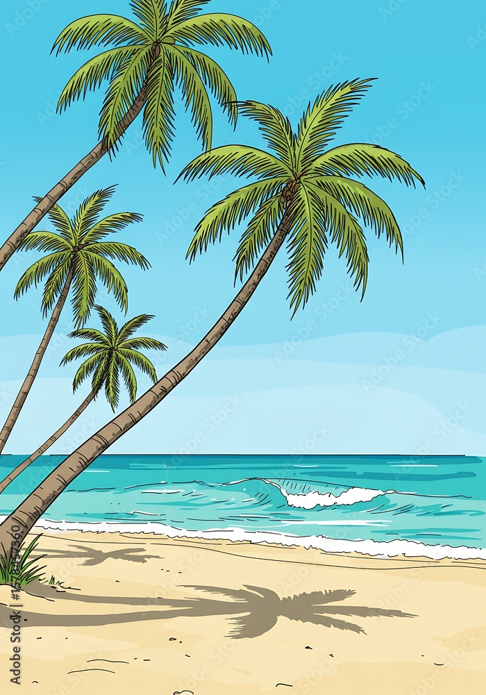 Obraz premium Coastal Serenity: Palm Shadows