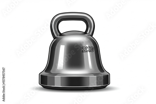 Shiny silver 2KG kettlebell graphic showcasing fitness equipment for gym branding and athletic designs with a modern metallic look.