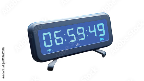 Dark Gray Digital Alarm Clock Displaying 065949 Blue Lit Digits Hours Minutes Seconds