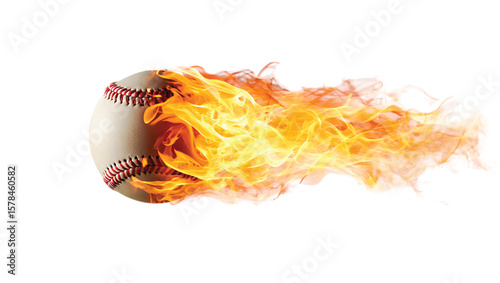 Fiery Baseball Ball in Motion Intense Yellow Orange Flames Burning Sports Imagery