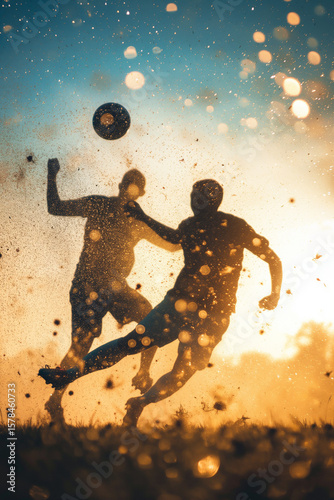 Silhouetted Soccer Players Battling for the Ball A Dynamic Sports Scene in Golden Light