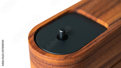 Rich Brown Wooden Enclosure with Black Circular Top and Central Black Knob dark brown