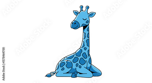 Charming blue giraffe sitting peacefully with closed eyes a captivating illustration for animal lovers