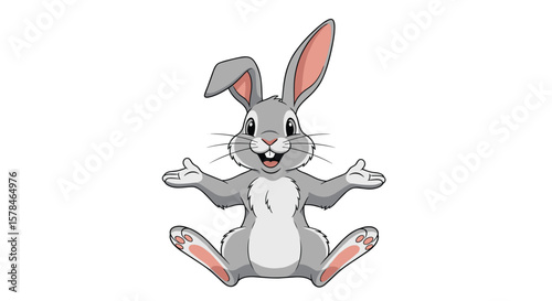 Cute cartoon bunny rabbit with arms outstretched in a happy greeting pose