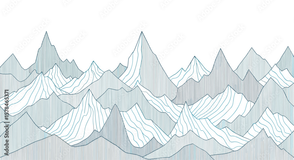 Fototapeta premium Abstract landscape illustration featuring mountains and valleys created using vertical lines and geometric shapes representing a data visualization