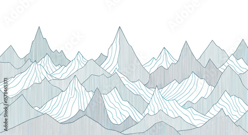 Abstract landscape illustration featuring mountains and valleys created using vertical lines and geometric shapes representing a data visualization