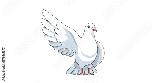 A graceful white dove with wings spread open in flight against a transparent background representing peace and freedom