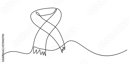 Scarf one line drawing vector. concept of dressing warmly, cold snap or autumn-winter season, single continuous line drawing scarf, Autumn scarf continuous one line drawing, single line art element. 