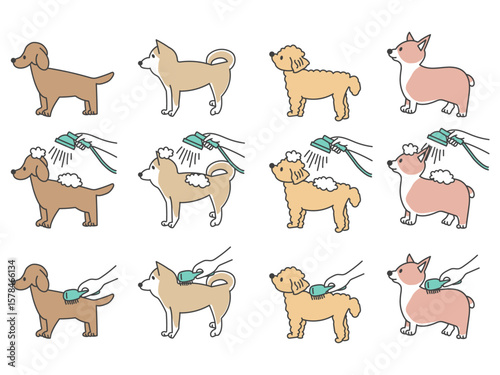 いろいろな犬のポーズ 線画