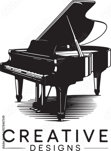 Elegant Grand Piano with Creative Designs Logo