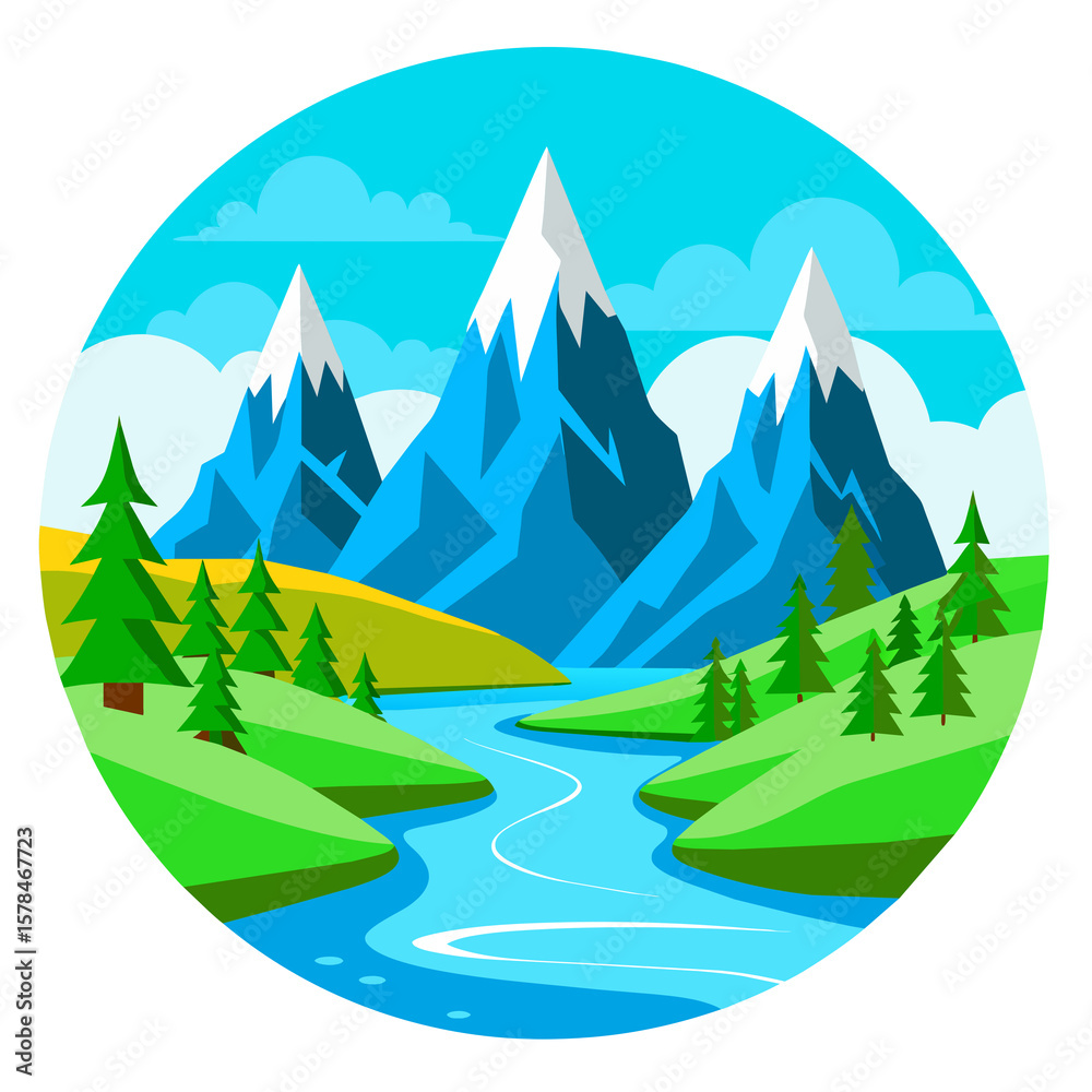 Fototapeta premium Beautiful summer mountain landscape with a lake and green trees under a clear sky