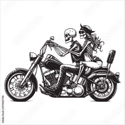 Skeletons Riding Motorcycle Together