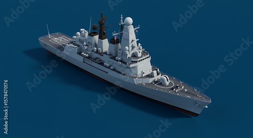 Gray warship on the blue sea