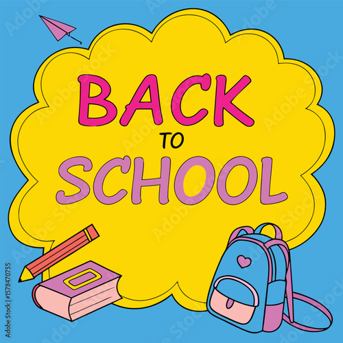 Vibrant back to school illustration featuring a playful animal character perfect for educational materials posters and designs includes bright CMYK colors and classic fonts for