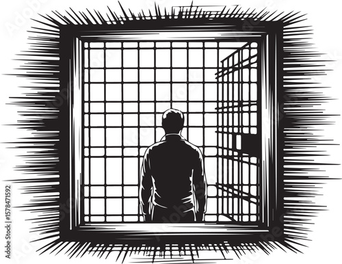 Man Behind Bars Illustration