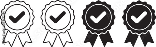 Approved or certified medal icon. Certified badge. Approval check symbol collection - stock vector