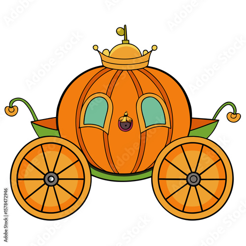 Ornate pumpkin carriage illustration with intricate wheel design for halloween celebrations