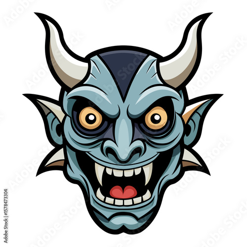Intricate spooky demon mask design with prominent horns and detailed texture elements