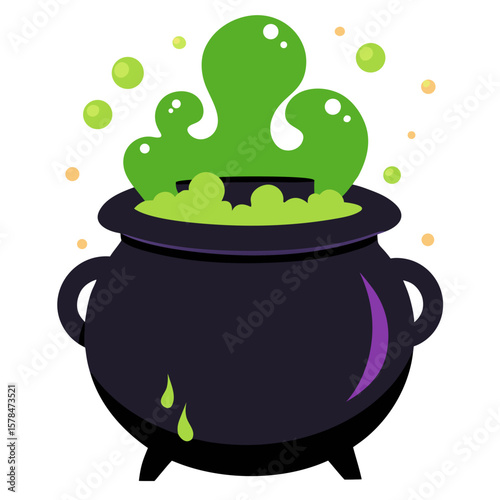 Magical witch s cauldron bubbling with green potion and mystical fumes