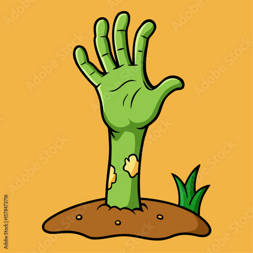 Creepy zombie hand emerging from the dark ground perfect for halloween or horror themes