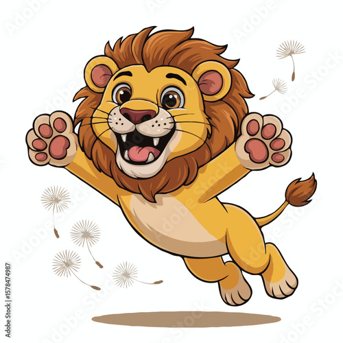 lion character design illustration happy posing