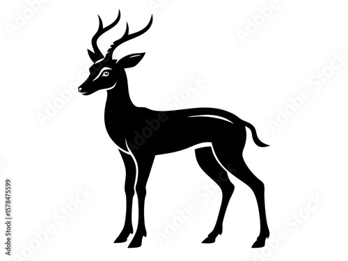 A graceful black gazelle silhouette vector against a white background.