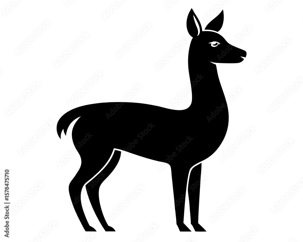Fototapeta premium A vicuna silhouette in black vector art stands out on a white background.