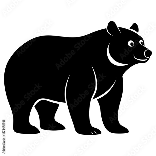 A black bear silhouette vector presents a wildlife graphic on white.