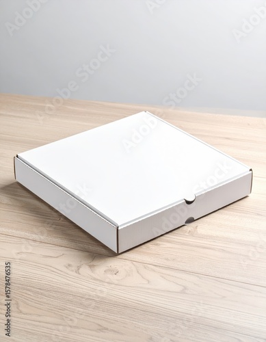 Blank Pizza Box on Wood Table