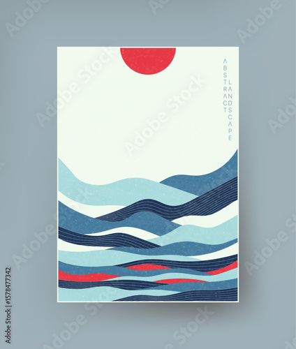 Abstract landscape with smooth elements in traditional Asian style.